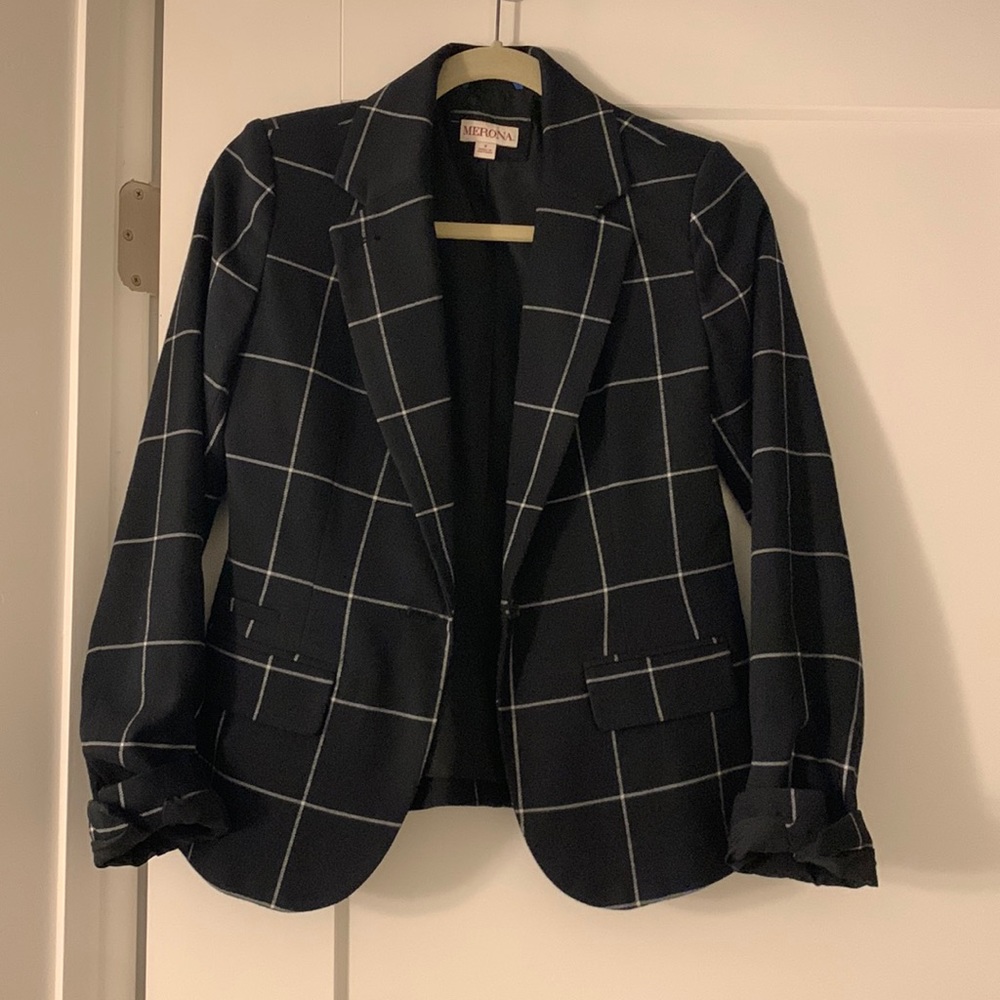 Merona Black Windowpane Pattern Blazer - image 1